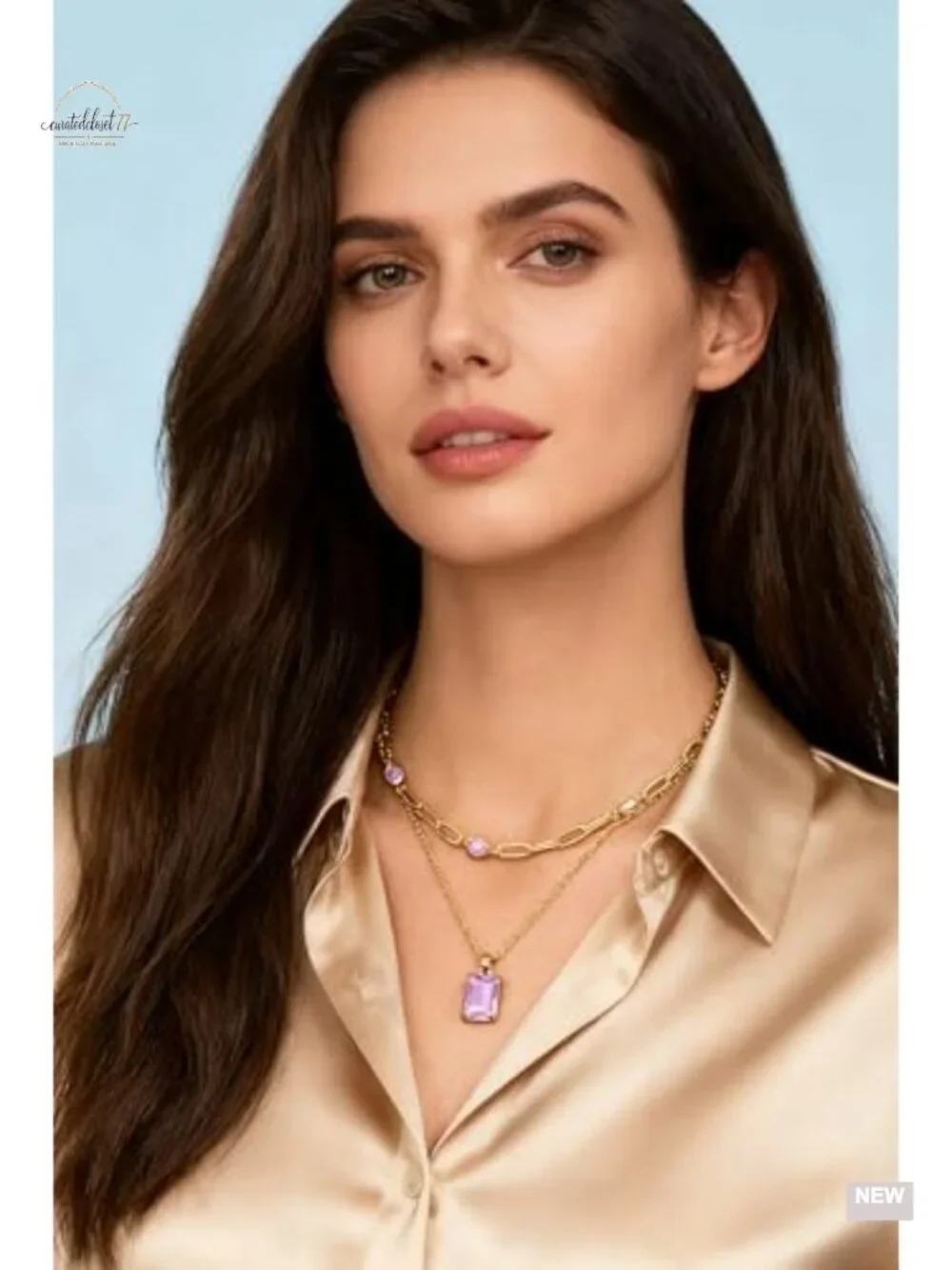 14k Gold Plated Crystal Rhinestone Layered Choker Necklace Set Party Prom